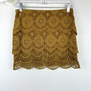 ALTAR'D STATE Brown Tiered Lace Woven Mini Skirt Boho Preppy / Size XS